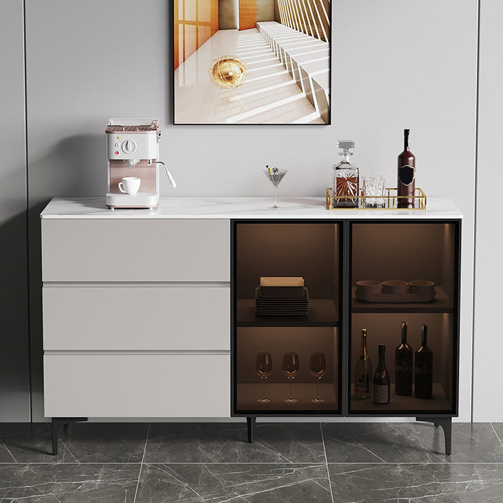 Gabinete moderno de madera de madera de ingeniería 35.4 "H Credenza con luces LED