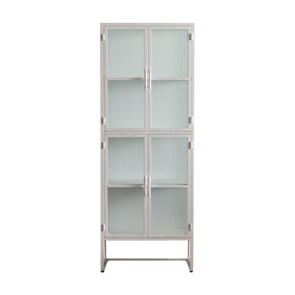 Contemporary Glass Doors Credenza Metal Buffet Table for Living Room 24"L x 15"W x 63"H White