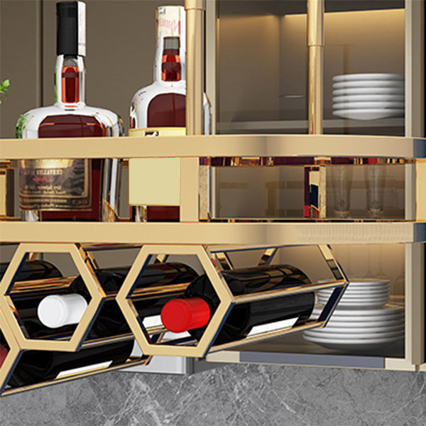 Soporte de vino de cocina de metal dorado con soporte de vidrio y estante de almacenamiento