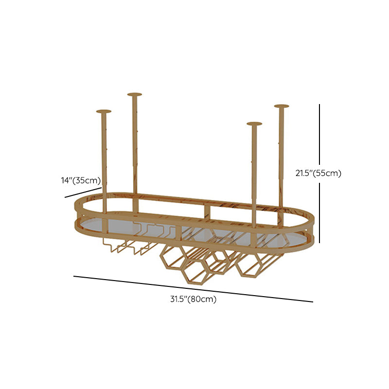 Soporte de vino de cocina de metal dorado con soporte de vidrio y estante de almacenamiento