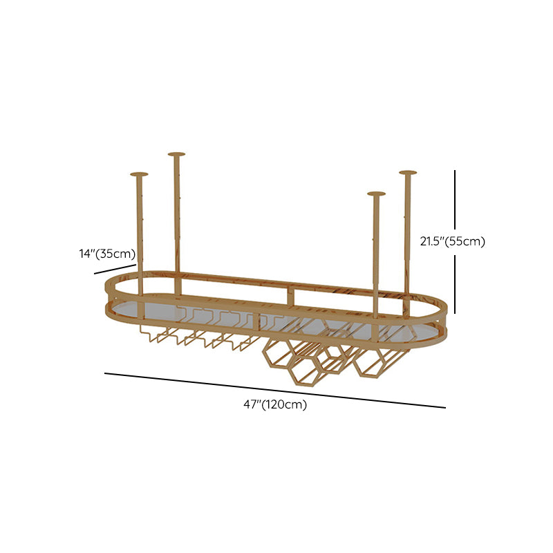 Soporte de vino de cocina de metal dorado con soporte de vidrio y estante de almacenamiento
