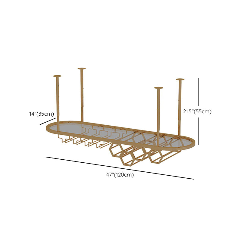 Soporte de vino de cocina de metal dorado con soporte de vidrio y estante de almacenamiento