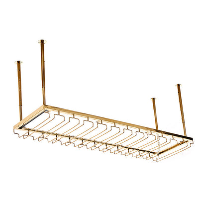 Porte-vin suspendu en acier en or avec porte-verre et étagère de rangement