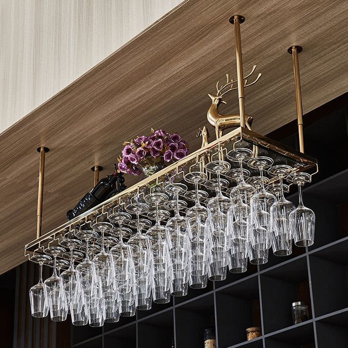 Goldstahl -Hängeweinhalter mit Glashalter und Lagerregal