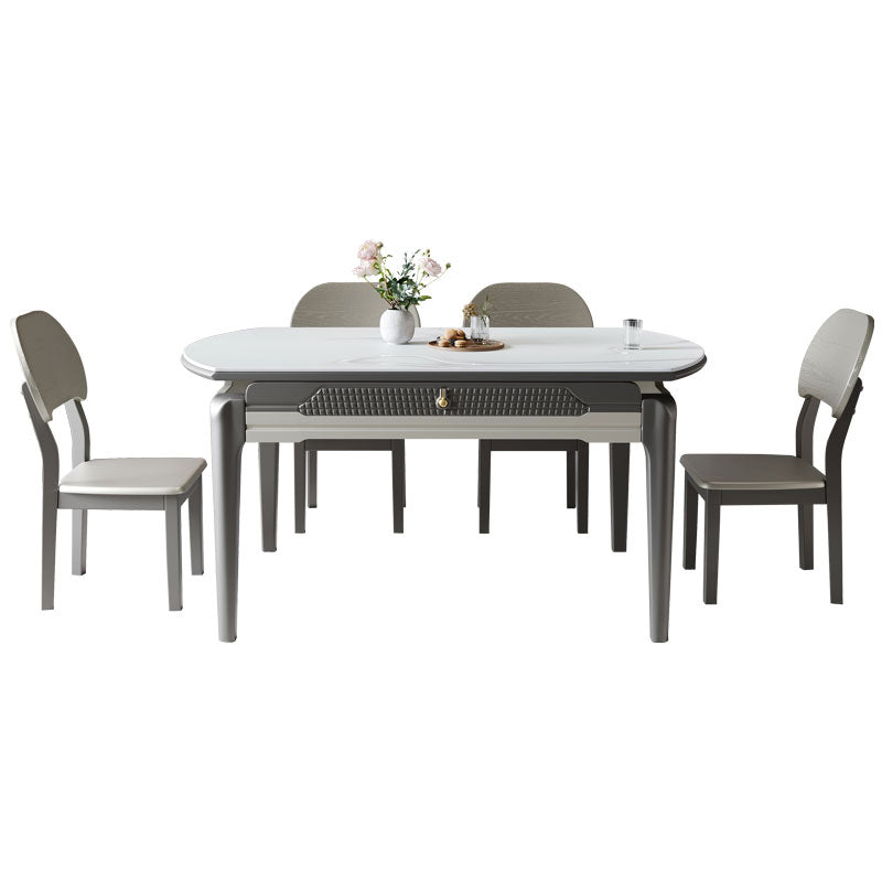 5/7/9/11 Pieces Modern Round Sintered Stone Dining Set for Home Table & Chair(s) 5 Piece Set Clearhalo 'Dining Room Sets' 'Dining Tables & Seating' 'dining_room_set' 'furn' 'furn_dining_room_set' 'Furniture' 'Kitchen & Dining Furniture' 7674426