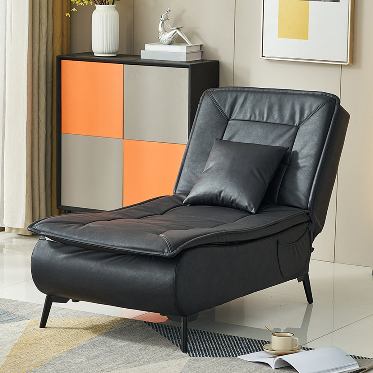 Contemporary Solid Color Upholstered Armless Chaise Lounge Couch with Storage Black Clearhalo 'Chairs & Seating' 'Chaise Lounge' 'chaise_lounge' 'furn' 'furn_chaise_lounge' 'Furniture' 'Living Room Furniture' 7675975