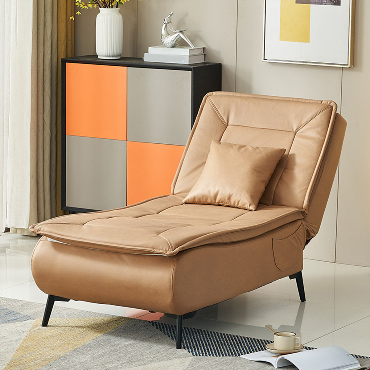 Contemporary Solid Color Upholstered Armless Chaise Lounge Couch with Storage Brown Clearhalo 'Chairs & Seating' 'Chaise Lounge' 'chaise_lounge' 'furn' 'furn_chaise_lounge' 'Furniture' 'Living Room Furniture' 7675977