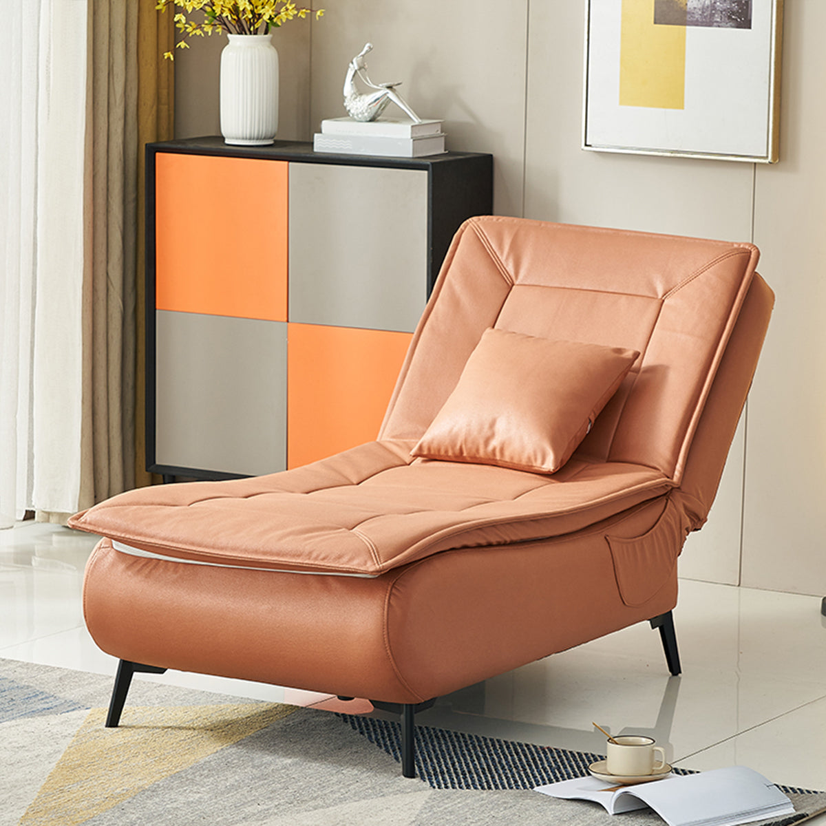 Contemporary Solid Color Upholstered Armless Chaise Lounge Couch with Storage Light Brown Clearhalo 'Chairs & Seating' 'Chaise Lounge' 'chaise_lounge' 'furn' 'furn_chaise_lounge' 'Furniture' 'Living Room Furniture' 7675995