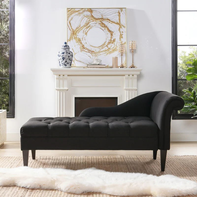 Chaise longue moderna con un bracciolo imbottita e imbottita in misto cotone