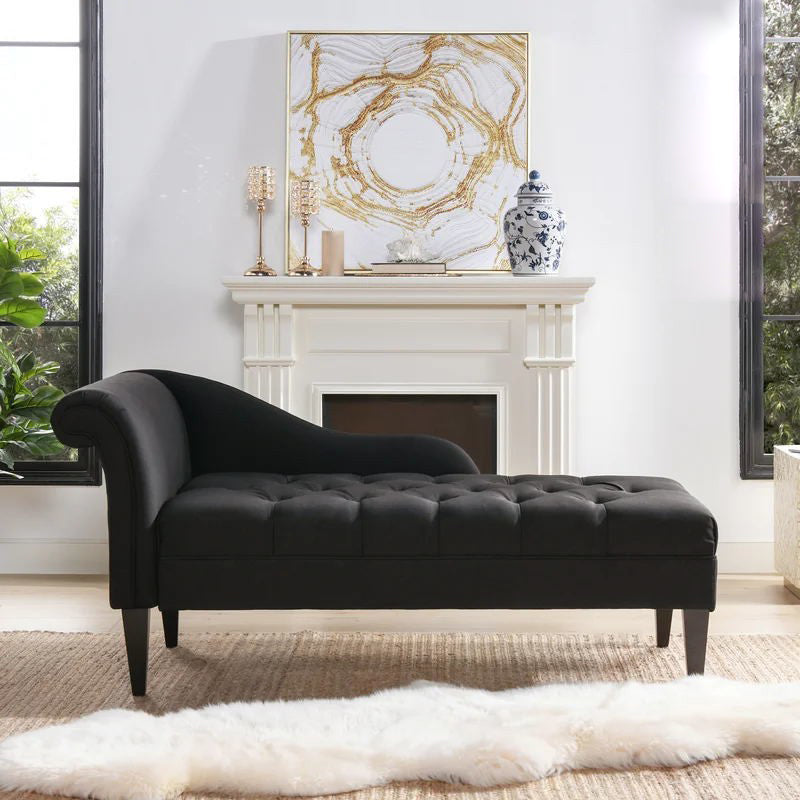 Chaise longue moderna con un bracciolo imbottita e imbottita in misto cotone