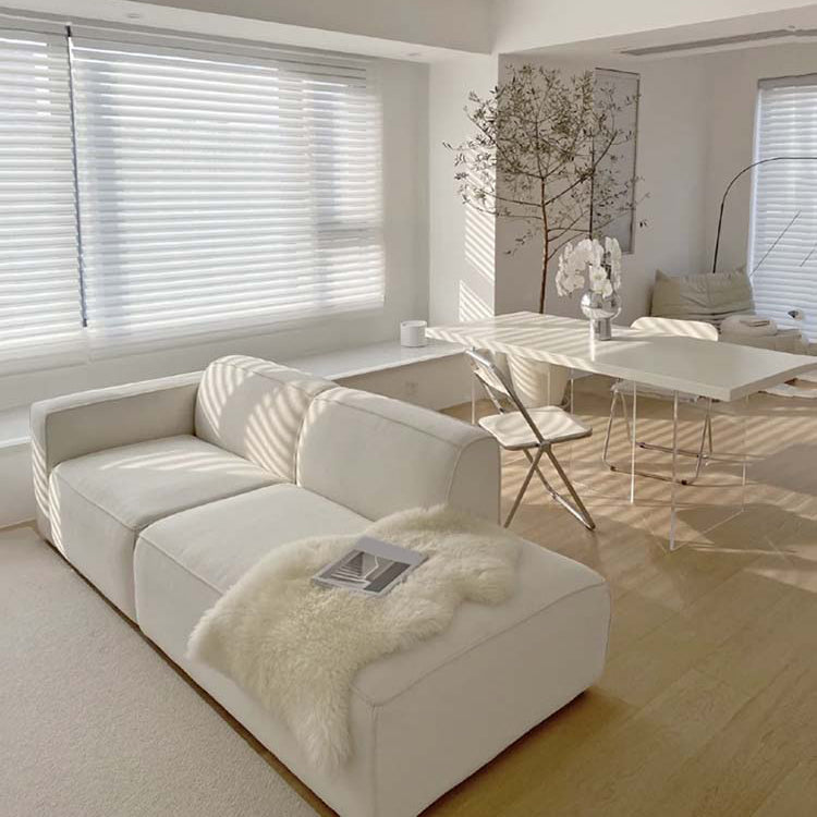 Scandinavian Style Upholstered Velvet Square Arm Chaise in White