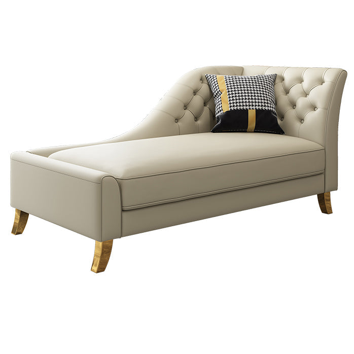 Glam Style Solid Color Genuine Leather Rolled Arms Chaise Chair with Tufted Beige Right-Arm Chaise Clearhalo 'Chairs & Seating' 'Chaise Lounge' 'chaise_lounge' 'furn' 'furn_chaise_lounge' 'Furniture' 'Living Room Furniture' 7676033