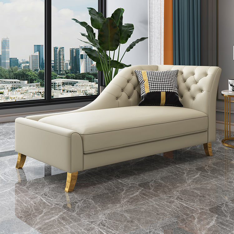 Glam Style Solid Color Genuine Leather Rolled Arms Chaise Chair with Tufted Clearhalo 'Chairs & Seating' 'Chaise Lounge' 'chaise_lounge' 'furn' 'furn_chaise_lounge' 'Furniture' 'Living Room Furniture' 7676034