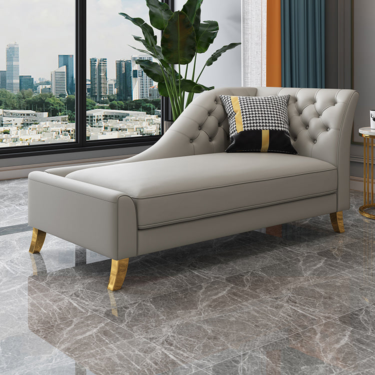 Glam Style Solid Color Genuine Leather Rolled Arms Chaise Chair with Tufted Clearhalo 'Chairs & Seating' 'Chaise Lounge' 'chaise_lounge' 'furn' 'furn_chaise_lounge' 'Furniture' 'Living Room Furniture' 7676036