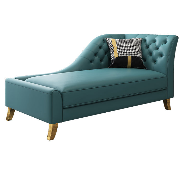 Glam Style Solid Color Genuine Leather Rolled Arms Chaise Chair with Tufted Blue Right-Arm Chaise Clearhalo 'Chairs & Seating' 'Chaise Lounge' 'chaise_lounge' 'furn' 'furn_chaise_lounge' 'Furniture' 'Living Room Furniture' 7676037