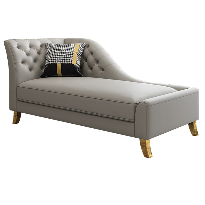 Glam Style Solid Color Genuine Leather Rolled Arms Chaise Chair with Tufted Gray Left-Arm Chaise Clearhalo 'Chairs & Seating' 'Chaise Lounge' 'chaise_lounge' 'furn' 'furn_chaise_lounge' 'Furniture' 'Living Room Furniture' 7676039
