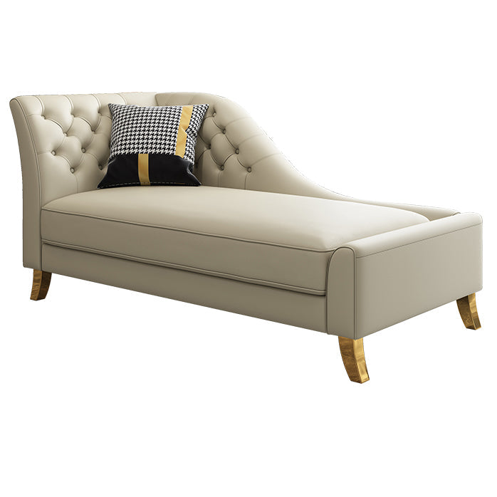 Glam Style Solid Color Genuine Leather Rolled Arms Chaise Chair with Tufted Beige Left-Arm Chaise Clearhalo 'Chairs & Seating' 'Chaise Lounge' 'chaise_lounge' 'furn' 'furn_chaise_lounge' 'Furniture' 'Living Room Furniture' 7676041