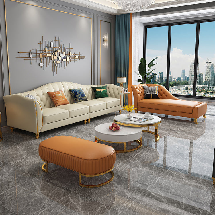 Glam Style Solid Color Genuine Leather Rolled Arms Chaise Chair with Tufted Clearhalo 'Chairs & Seating' 'Chaise Lounge' 'chaise_lounge' 'furn' 'furn_chaise_lounge' 'Furniture' 'Living Room Furniture' 7676048