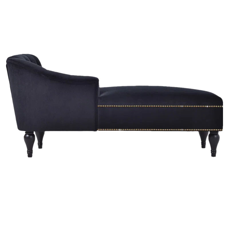 Modern Velvet Upholstered Cushioned One Armed Chaise Lounge with Nailhead Trim