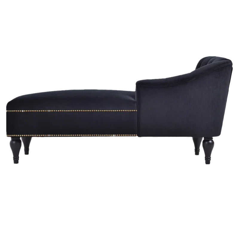 Modern Velvet Upholstered Cushioned One Armed Chaise Lounge with Nailhead Trim