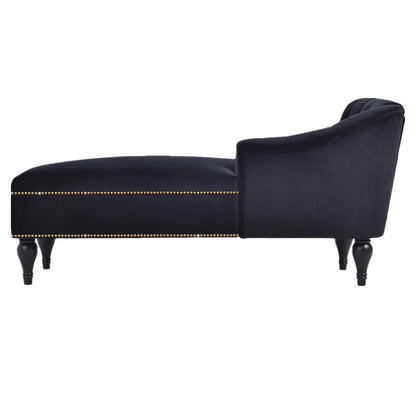 Modern Velvet Upholstered Cushioned One Armed Chaise Lounge with Nailhead Trim