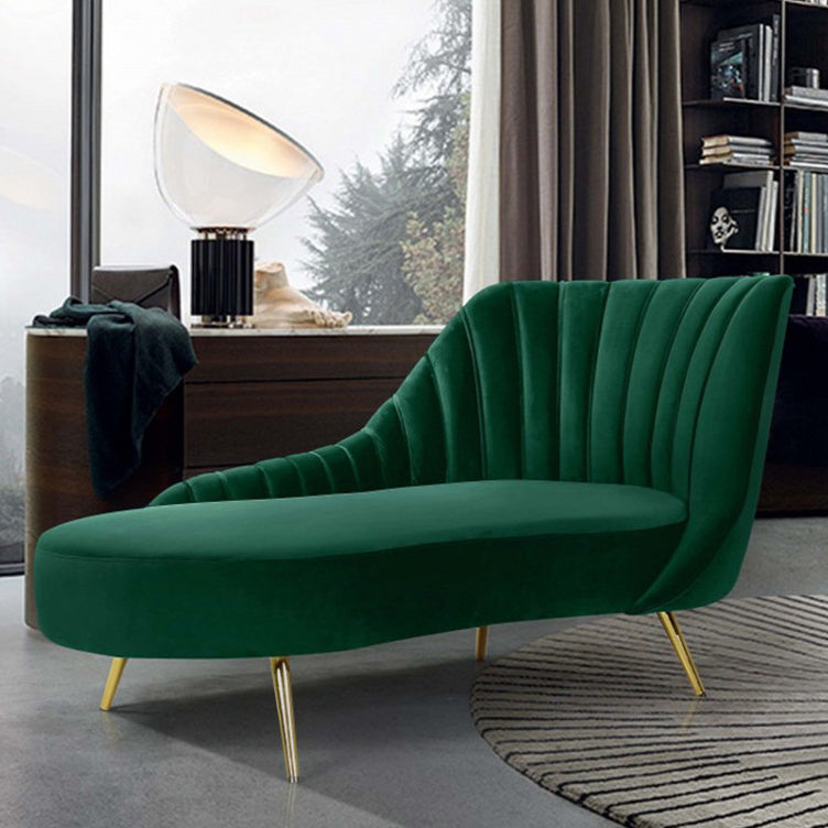 Glam Style Upholstered Cushioned Velvet Rolled Arms Chaise Lounge Green Right-Arm Chaise Clearhalo 'Chairs & Seating' 'Chaise Lounge' 'chaise_lounge' 'furn' 'furn_chaise_lounge' 'Furniture' 'Living Room Furniture' 7676068
