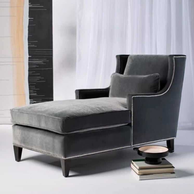 Divano chaise longue moderno imbottito in misto cotone con braccioli quadrati