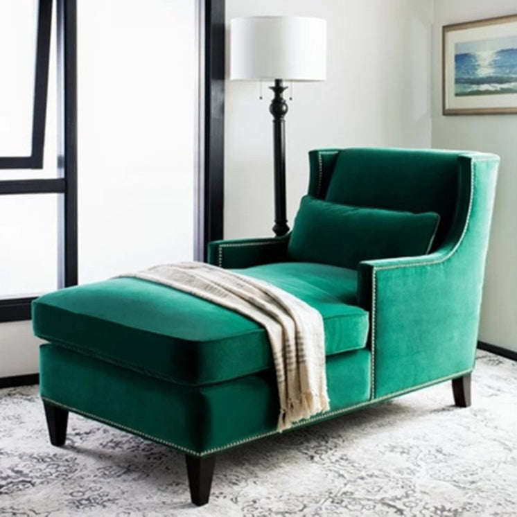 Divano chaise longue moderno imbottito in misto cotone con braccioli quadrati