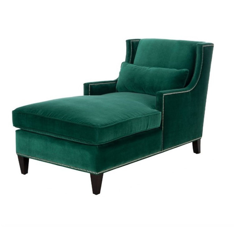 Divano chaise longue moderno imbottito in misto cotone con braccioli quadrati