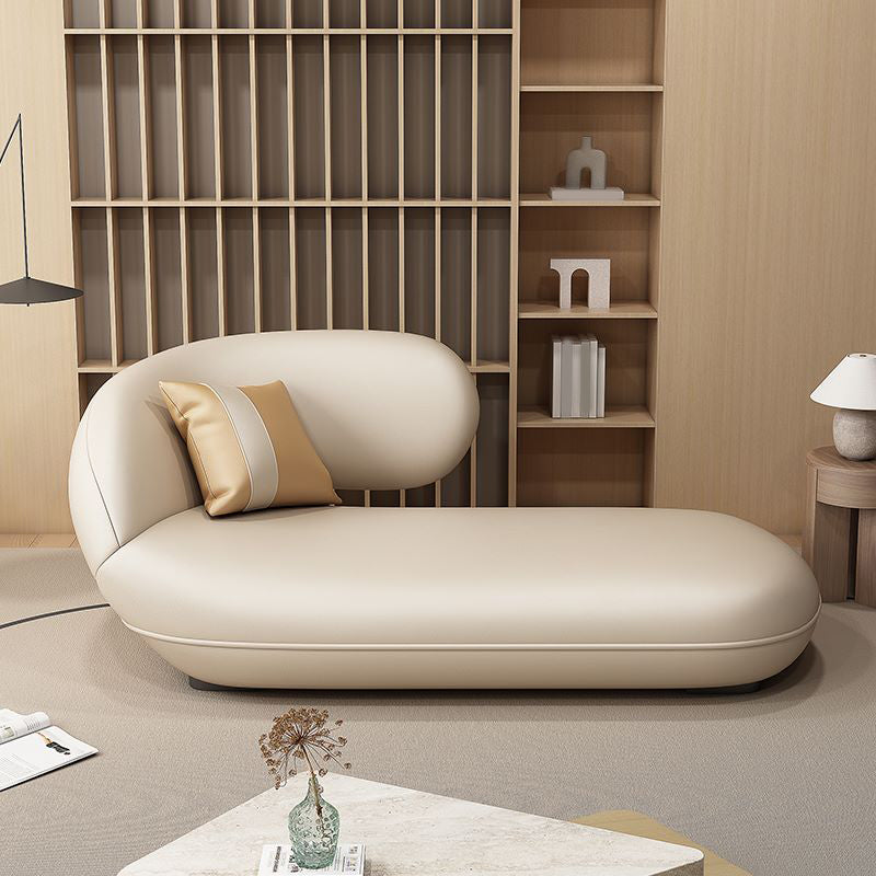 Contemporary Upholstered Solid Color Genuine Leather One Armed Chaise Lounge