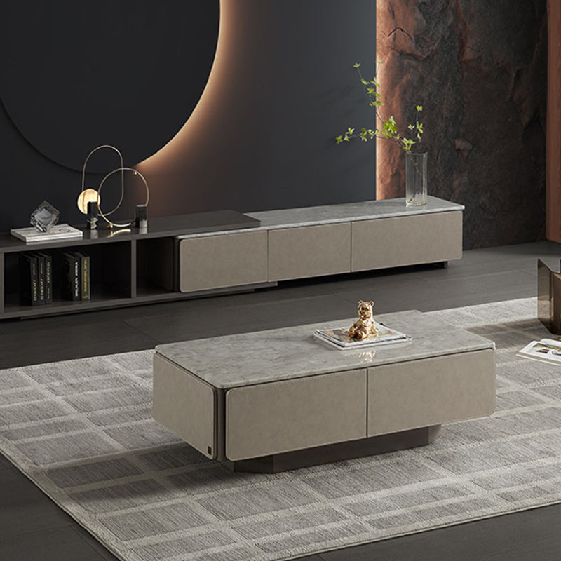 Contemporary Coffee Or End Table Marble with Storage Drawers Rectangle Clearhalo 'Coffee & Accent Tables' 'Coffee Tables' 'coffee_tables' 'furn' 'furn_coffee_tables' 'Furniture' 'Living Room Furniture' 7676180