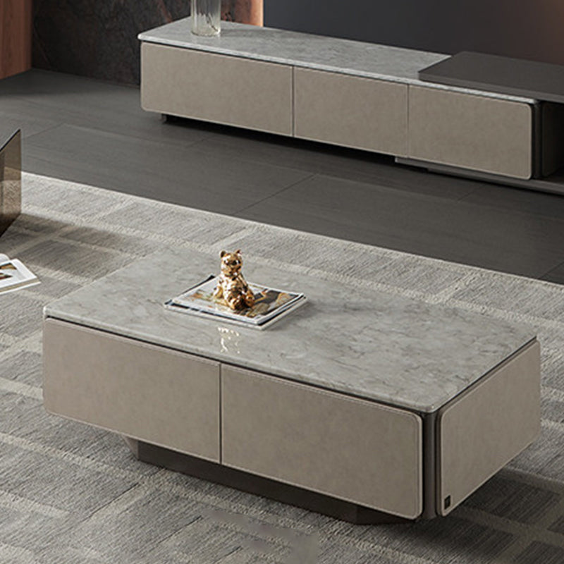 Contemporary Coffee Or End Table Marble with Storage Drawers Rectangle 47"L x 24"W x 15"H Clearhalo 'Coffee & Accent Tables' 'Coffee Tables' 'coffee_tables' 'furn' 'furn_coffee_tables' 'Furniture' 'Living Room Furniture' 7676181