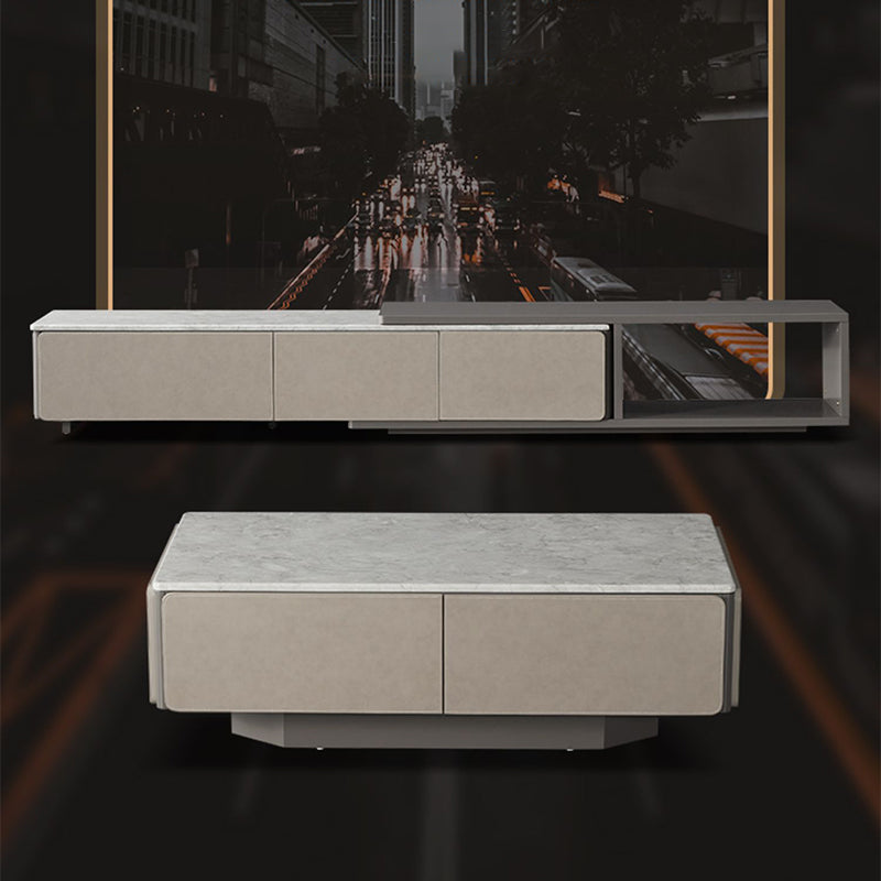 Contemporary Coffee Or End Table Marble with Storage Drawers Rectangle Clearhalo 'Coffee & Accent Tables' 'Coffee Tables' 'coffee_tables' 'furn' 'furn_coffee_tables' 'Furniture' 'Living Room Furniture' 7676184
