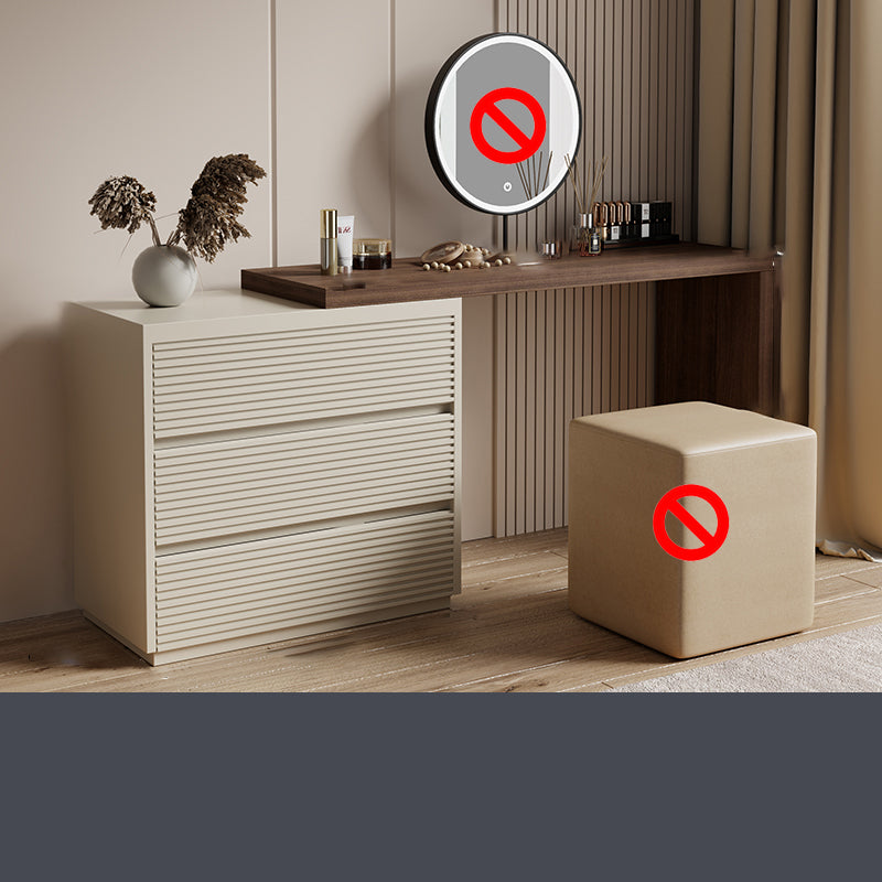 Wooden Bedroom Lighted Mirror With Drawer Makeup Vanity Desk