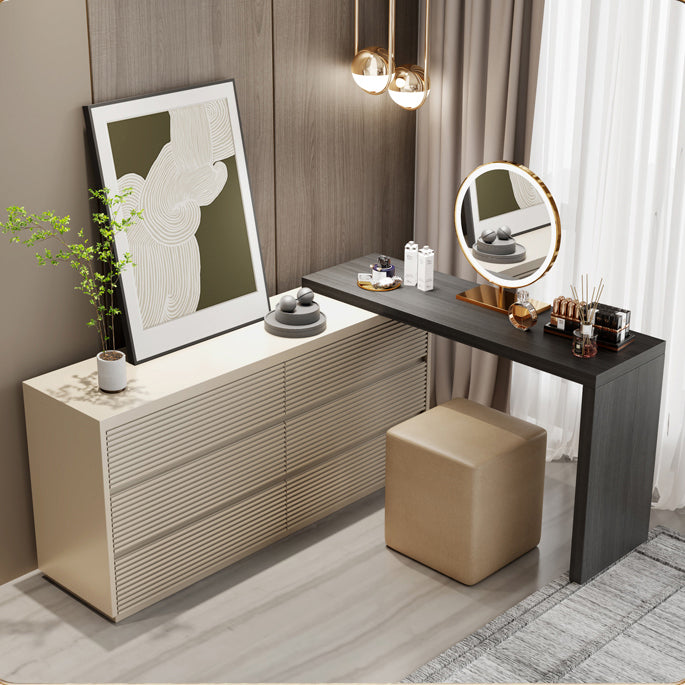 Wooden Bedroom Lighted Mirror With Drawer Makeup Vanity Desk