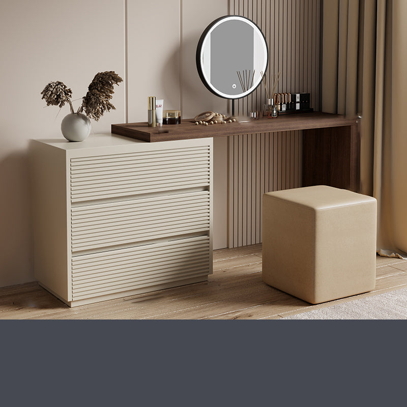 Wooden Bedroom Lighted Mirror With Drawer Makeup Vanity Desk