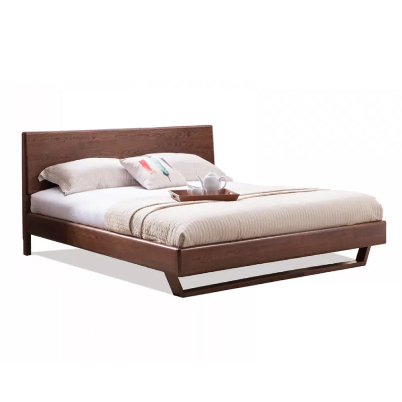 Contemporary Panel Standard Bed Solid Wood Bed with Rectangular Headboard