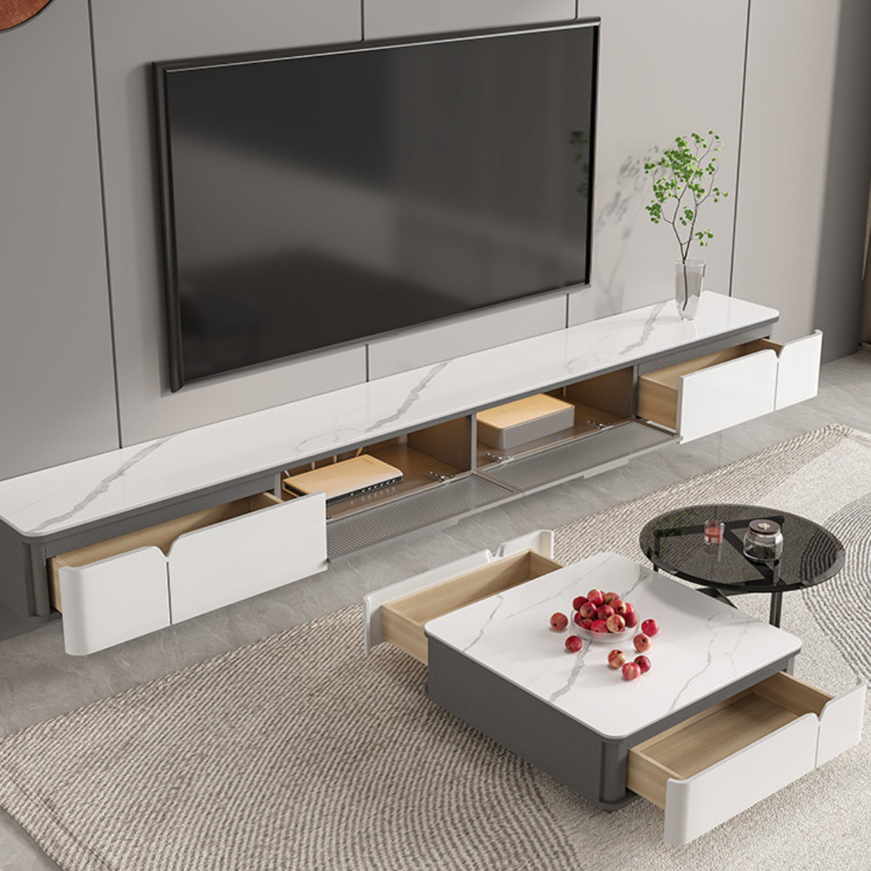 Contemporary TV Console Floating Faux Stone Media Console for Home Clearhalo 'furn' 'furn_tv_stands_entertainment_centers' 'Furniture' 'Living Room Furniture' 'TV Stands & Entertainment Centers' 'TV Stands & Media Storage Furniture' 'tv_stands_entertainment_centers' 7676805
