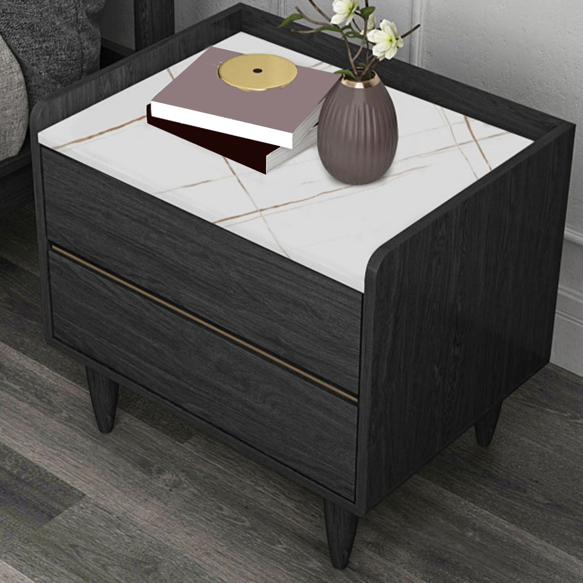 Contemporary Bed Nightstand Drawer Storage Night Table for Bedroom White-Gold 1 Piece Clearhalo 'Bedroom Furniture' 'furn' 'furn_night_stand' 'Furniture' 'night_stand' 'Nightstands' 7676846