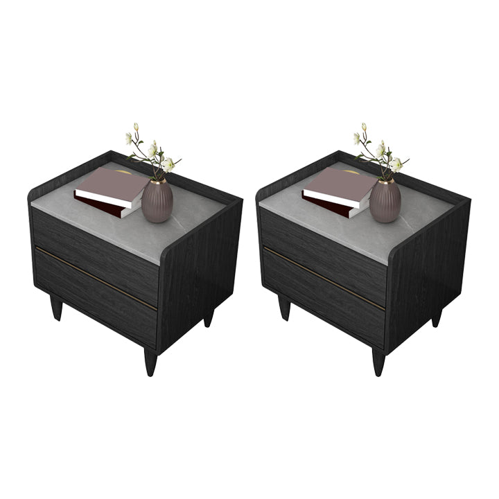 Contemporary Bed Nightstand Drawer Storage Night Table for Bedroom 18"L x 16"W x 20.5"H Grey 2 Piece Set Clearhalo 'Bedroom Furniture' 'furn' 'furn_night_stand' 'Furniture' 'night_stand' 'Nightstands' 7676855