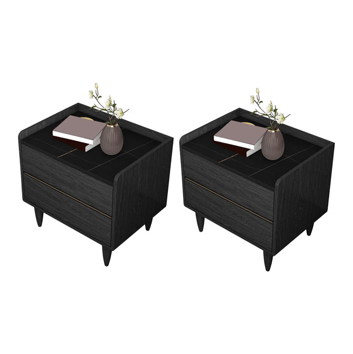 Contemporary Bed Nightstand Drawer Storage Night Table for Bedroom 20"L x 16"W x 20.5"H Black-Gold 2 Piece Set Clearhalo 'Bedroom Furniture' 'furn' 'furn_night_stand' 'Furniture' 'night_stand' 'Nightstands' 7676862
