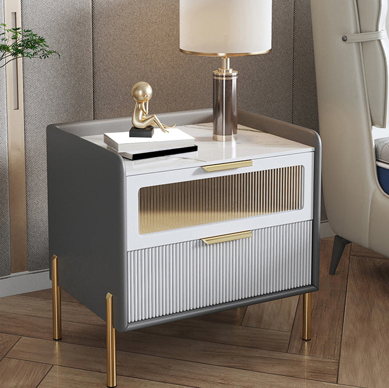 Glam Pine Wood Accent Table Nightstand Drawers Included with Legs Grey 1 Piece Clearhalo 'Bedroom Furniture' 'furn' 'furn_night_stand' 'Furniture' 'night_stand' 'Nightstands' 7676867