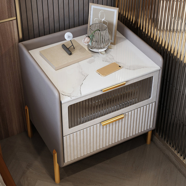 Glam Pine Wood Accent Table Nightstand Drawers Included with Legs Light Gray 1 Piece Clearhalo 'Bedroom Furniture' 'furn' 'furn_night_stand' 'Furniture' 'night_stand' 'Nightstands' 7676868