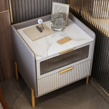 Glam Pine Wood Accent Table Nightstand Drawers Included with Legs Light Gray 1 Piece Clearhalo 'Bedroom Furniture' 'furn' 'furn_night_stand' 'Furniture' 'night_stand' 'Nightstands' 7676868