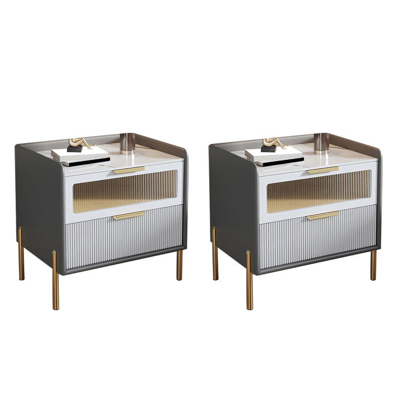 Glam Pine Wood Accent Table Nightstand Drawers Included with Legs Grey 2 Piece Set Clearhalo 'Bedroom Furniture' 'furn' 'furn_night_stand' 'Furniture' 'night_stand' 'Nightstands' 7676874