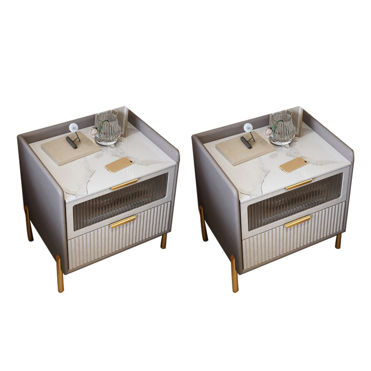 Glam Pine Wood Accent Table Nightstand Drawers Included with Legs Light Gray 2 Piece Set Clearhalo 'Bedroom Furniture' 'furn' 'furn_night_stand' 'Furniture' 'night_stand' 'Nightstands' 7676876