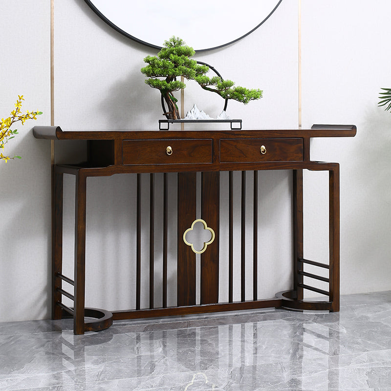Rectangle Contemporary Console Table Dark Brown Elm Console Sofa Table