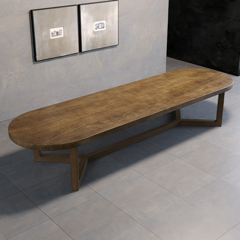 Escritorio de escritura industrial de 29.25 pulgadas H escritorio de oficina ovalada de madera maciza