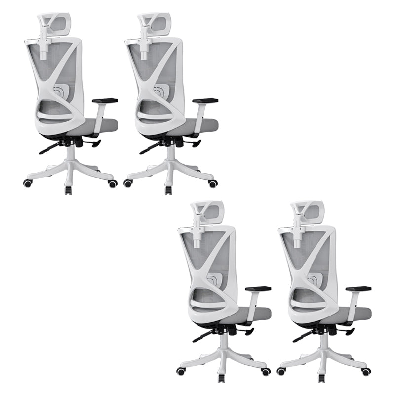 Modern Office Chair No Distressing Ergonomic Slide Chair with Wheels White-Gray 4 Piece Set Without Footrest Clearhalo 'furn' 'furn_office_chair' 'Furniture' 'Office Chairs' 'Office Furniture' 'office_chair' 7677434