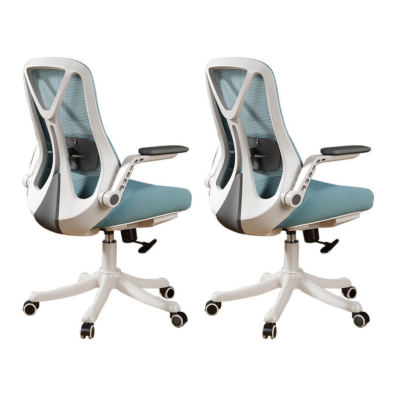 Removable Arms Office Chair Tilt Mechanism No Distressing Slide Chair with Wheels White-Blue 2 Piece Set Without Headrest Clearhalo 'furn' 'furn_office_chair' 'Furniture' 'Office Chairs' 'Office Furniture' 'office_chair' 7677593